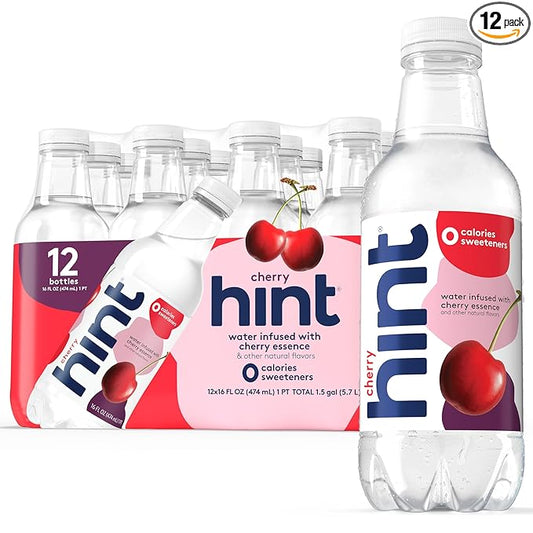 Hint Flavored Bottled Water, Cherry - Purified Water Beverages with Zero Calories, Natural Flavors, and Sugar Free - 16 Fl Oz (Pack of 12)