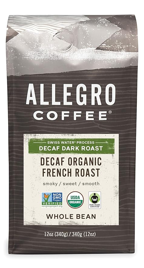 Allegro Coffee Decaf Organic French Roast Whole Bean Coffee, 12 Ounce (Pack of 1)