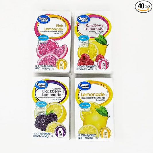 Great Value Low Calorie Sugar-Free Drink Mixes Variety Fruit Flavor (Lemonade Variety, 4-Pack)