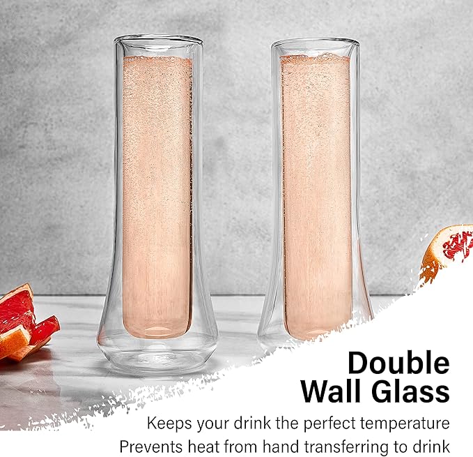 JoyJolt Cosmo Double Wall Stemless Champagne Flutes – Set of 2 Mimosa Glasses, Ideal for Weddings, or Bridal Showers – Cheerful Stemless Champagne Glasses – 148 ml / 5 oz Set of Sparkling Glasses