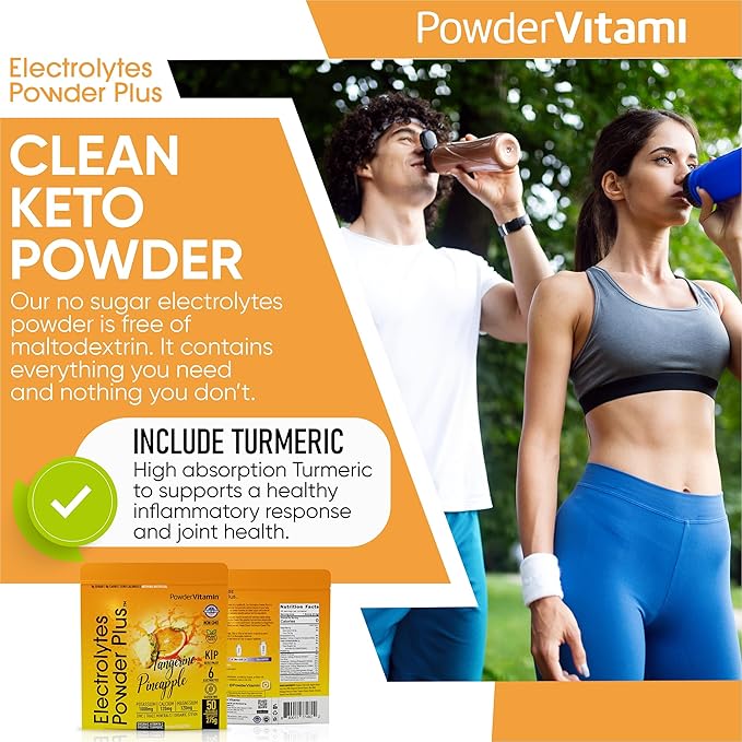 PowderVitamin Electrolytes Powder Plus (50 Servings) Tangerine Pineapple Electrolyte Powder 0 Calorie Keto, 0 Sugar, No Maltodextrin,1000mg Potassium,120mg Calcium,120mg Magnesium, Hydration Powder