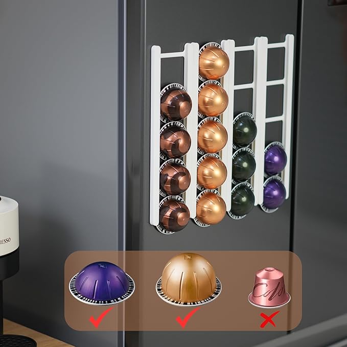 Magnetic Coffee Pod Holder for Nespresso VertuoLine Capsules - Holds 20 Capsules, Coffee Capsule Organizer for Refrigerator - Strong Magnet Mount for Easy Access and Space Saving
