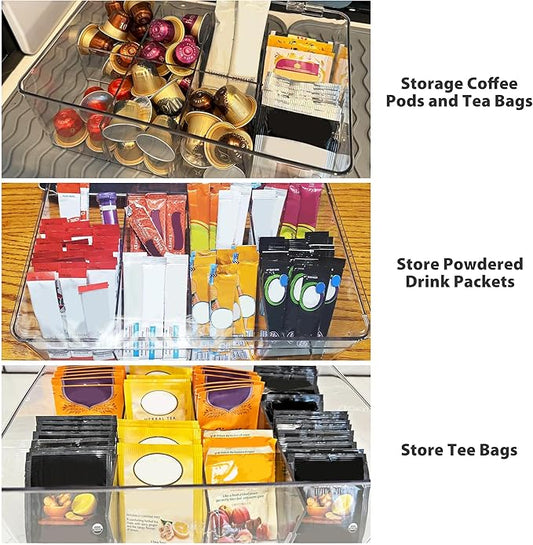 Coffee Pod Holder Storage for Counter, Clear Organizer for K Cup, Compatible with Nespresso OriginalLine VertuoLine Capsules & Keurig, Acrylic Coffee Pods Holder with Lid - Clear