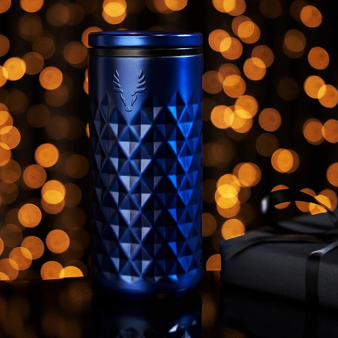 Viski Paragon Stainless Steel Highball Tumbler Cup with Lid, Insulated Ceramic Lined Metal Cocktail Glass for Patio, Outdoor Party, Wedding Gifts, 16 oz, Set of 1, Electric Blue