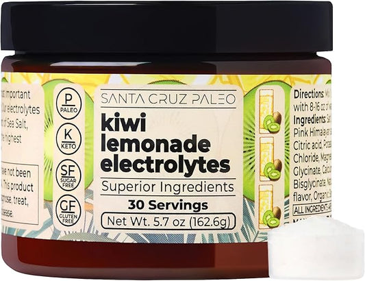 Santa Cruz Paleo Electrolyte Powder, Kiwi Lemonade Flavor, Sugar Free Hydration Drink Mix with Himalayan Pink Salt, Sea Salt, Magnesium Glycinate, Potassium Chloride, Sweetened with Stevia, 30 Srvgs