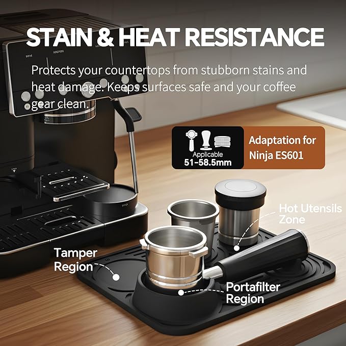 Silicone Coffee Mat - Universal Fit for Ninja Luxe Cafe & Other Machines, Easy Clean Non-Slip Espresso Mat, Protects Countertops & Holds Accessories (Black)