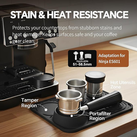 Silicone Coffee Mat - Universal Fit for Ninja Luxe Cafe & Other Machines, Easy Clean Non-Slip Espresso Mat, Protects Countertops & Holds Accessories (Black)