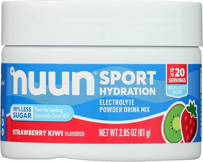 Nuun Sport Electrolyte Powder Drink Mix with Magnesium, Calcium, Potassium, Chloride, and Sodium, Strawberry Kiwi Flavor, Gluten Free & Vegan, Up to 20 Servings