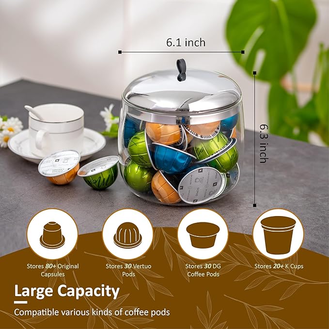 MOLFUJ Coffee Pod Holder, Coffee Pod Storage Compatible with 30 Nespresso Vertuo Pods, Glass K Cup Organizer for Counter, Espresso Capsule Holder for Keurig Kpod