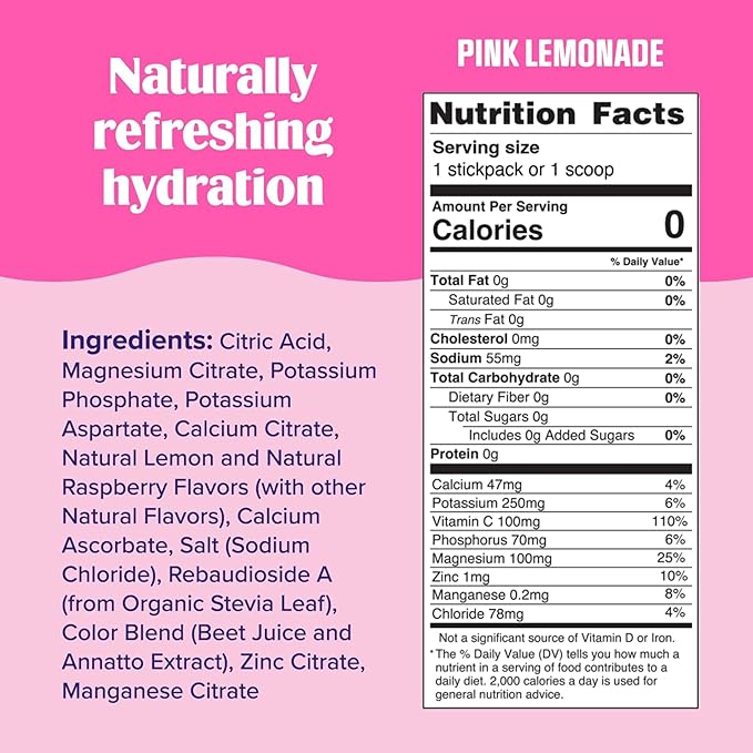 Ultima Replenisher Daily Electrolyte Powder – Pink Lemonade, 20 Stickpacks – Zero Sugar Hydration Packets with 6 Electrolytes and Minerals – Sugar Free, Plant Based & Keto Friendly Drink Mix