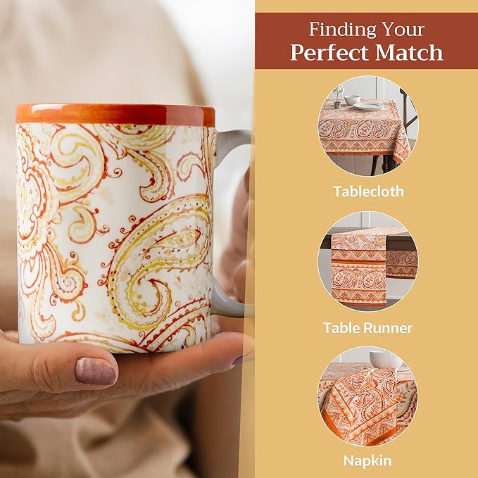 Maison d' Hermine Coffee Mug with Handles Fine Bone China Mugs Pack of One Tea Cups for Hot Beverages Cappuccino Latte Home Office Perfect for Gift (Palatial Paisley - Paisley Autumn, 15 Ounce)