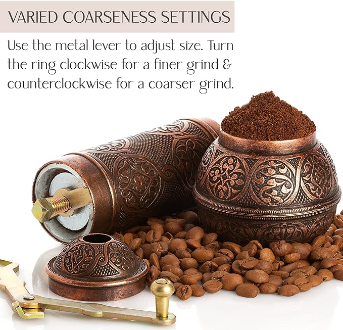 Crystalia Refillable Coffee Grinder, Authentic Manual Mill with Adjustable Grinder, Metal Coffee Mill with Handle, Antique Coffe Grinder with Hand Crank, Adjustable Coarseness
