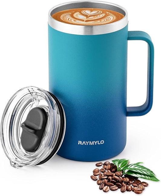 Insulated Coffee Mug 24 oz, Double Wall Stainless Steel Coffee Mug with Lids, Leak-Proof & Detachable Slider Lid for Thorough Clean, Keeps Coffee Cold for 9 Hrs, Suitable for Camp Home Office