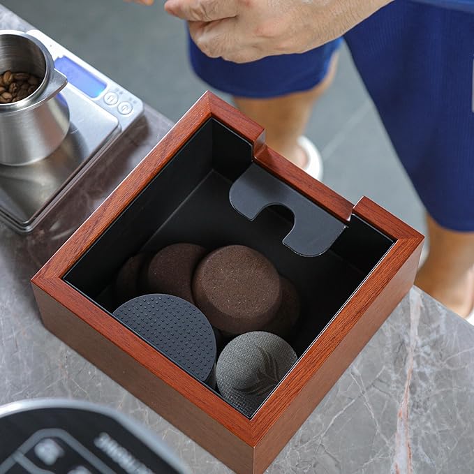 58mm Espresso Knock Box Set – Rosewood Tamping Station Organizer & Coffee Grounds Bin | Professional Espresso Accessories for 58mm Portafilter Machines