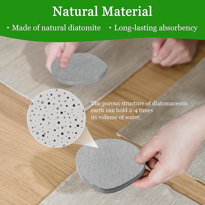 Diatomaceous Earth Coasters Set of 2 for Drinks, Moisture Water Absorbent Stone Coasters for Table Desk at Work, Water Absorbing Instant Drying Diatomite, Modern Light Grey