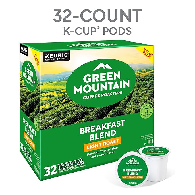 Green Mountain Coffee Roasters Breakfast Blend Keurig Single-Serve K-Cup Pods, Light Roast Coffee, 32 Count