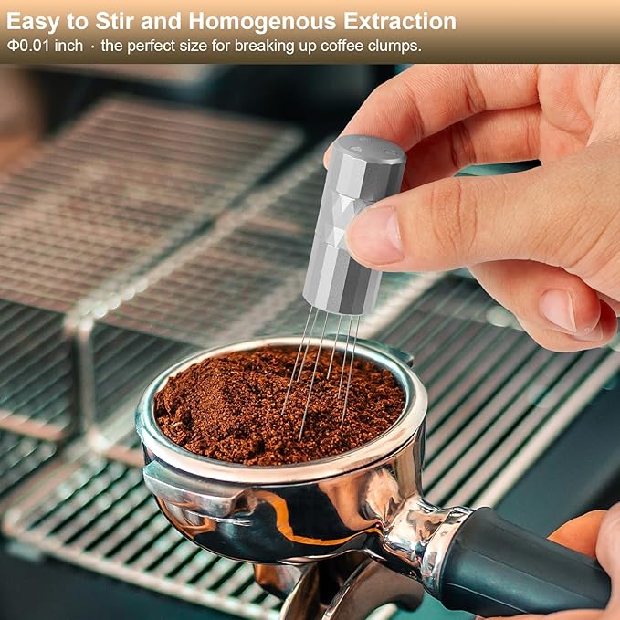 WDT Tool Espresso Distribution Tool,Coffee Distribution Tool with Magnetic Stand, Espresso Accessories with 6 Extra Φ0.25mm Stainless Steel Needles for Barista (Crystal Silver, Φ0.25mm)