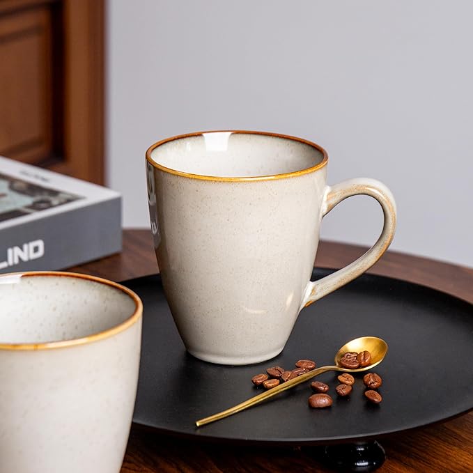 MONITO 17 OZ Coffee Mugs Set of 6, Large Ceramic Coffee Mugs，Modern Coffee Mugs Set with handle for Tea/Latte/Cappuccino/Milk/Cocoa, Funny Tea Cups for Office and Home (Gray-yellow)