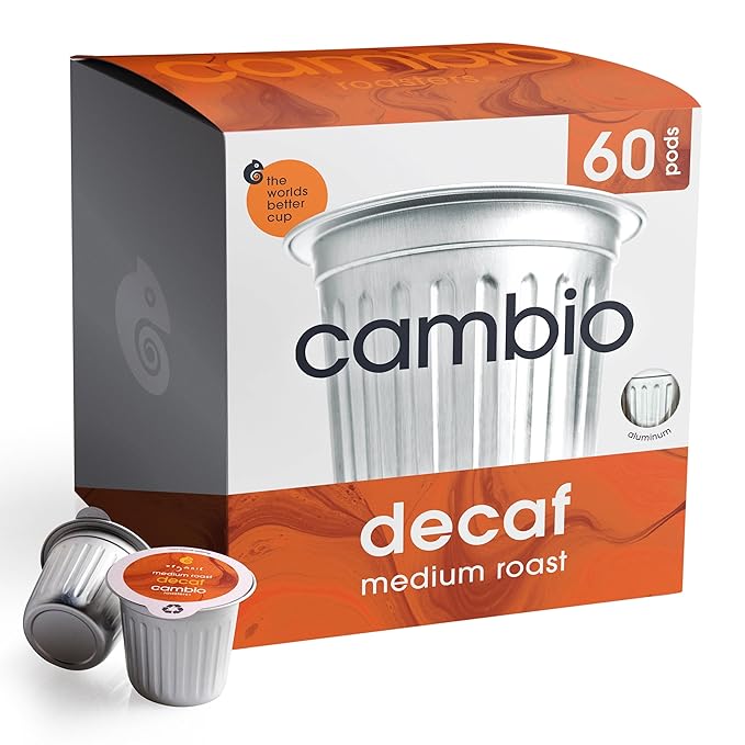 Cambio Roasters Organic Coffee Pods - Decaf Medium Roast, The Only Organic Recyclable Aluminum Coffee Pods, Small Batch Roasted, Keurig Compatible, for Any Time of Day, Longer Lasting Freshness, 60 Count