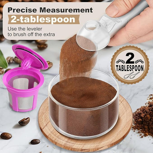 Coffee Scoop & Funnel for Reusable K Cup Refillable Coffee Pods, Coffee Measuring Spoon 2 Tablespoon Capacity, Scoop with Funnel for Ground Coffee, Protein Powder, Tea (Clear, 2 Pack)