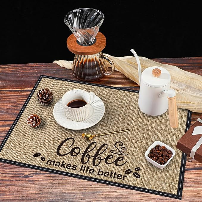 Cunhill 2 Pieces Coffee Bar Mat,Coffee Bar Accessories 20 x 14 Inch Coffee Bar Decoration Coffee Placemats for Coffee Machine, Coffee Bar, Countertops,Coffee Station Accessories(Cute Style)