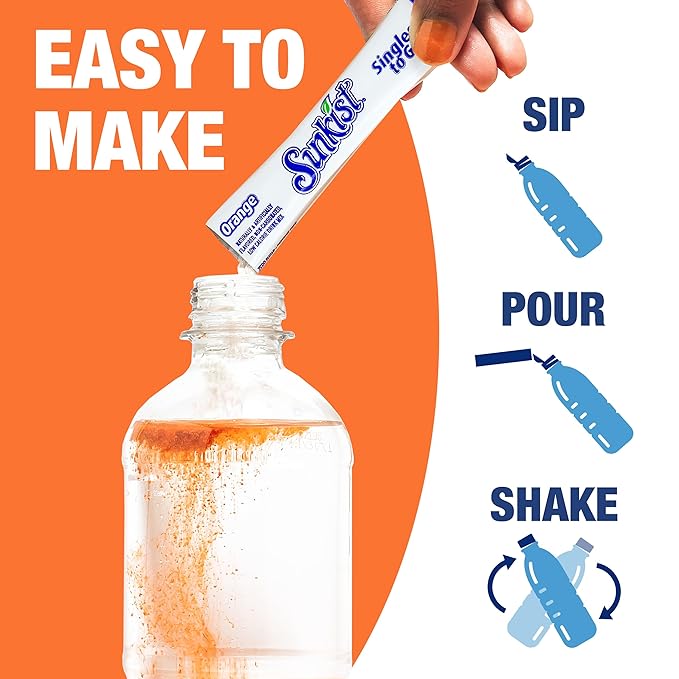 Sunkist Soda Orange Singles To Go Drink Mix, 12 Boxes with 6 Packets Each - 72 Total Servings