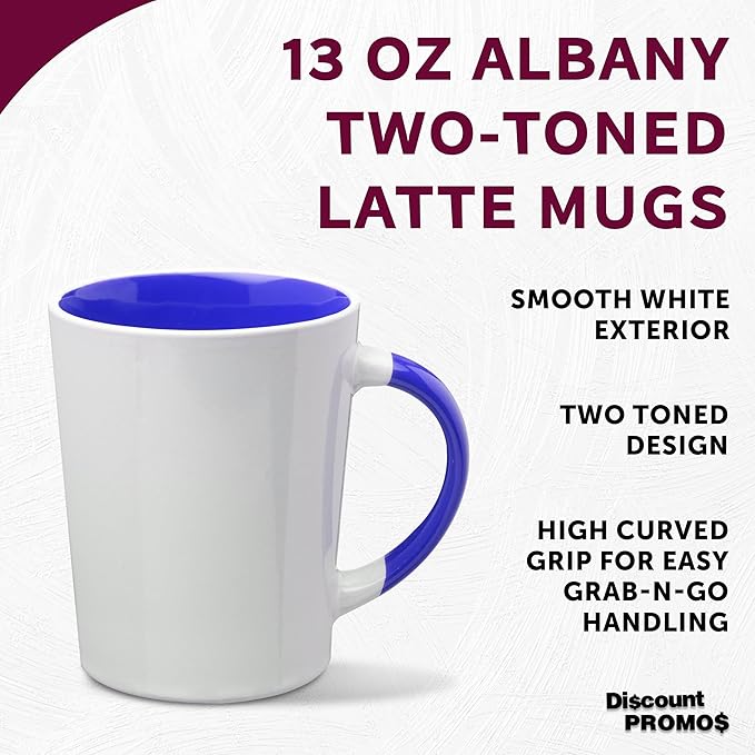 DISCOUNT PROMOS Ceramic Latte Coffee Mugs by Albany 13 oz. Set of 10, Bulk Pack - Perfect for Coffee, Tea, Espresso, Hot Cocoa, Other Beverages - Cobalt Blue