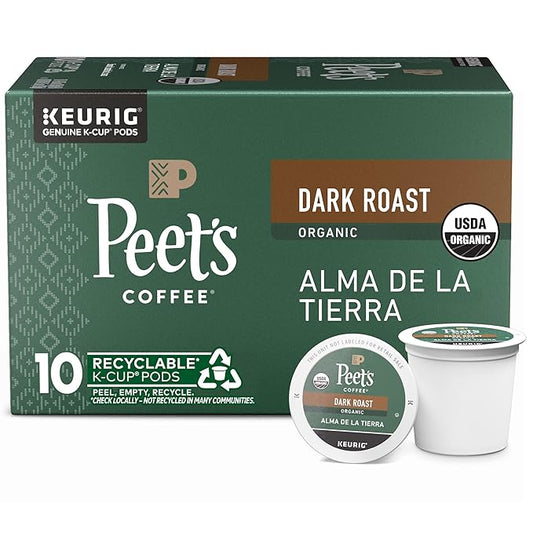 Peet's Coffee, USDA Organic Dark Roast Keurig K-Cup Pods, 100% Arabica Coffee - Alma de la Tierra 10 Count (1 Box of 10 Pods)