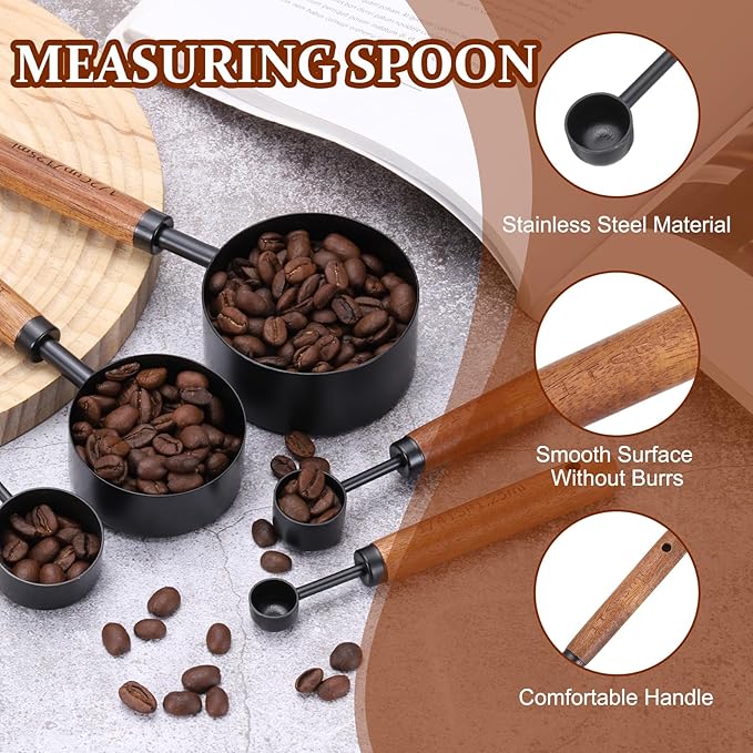 uxcell Measuring Spoon, 5ml Stainless Steel Coffee Scoop Spoon with with Wood Handle for Ground Coffee Tea Sugar Cooking Baking, Black