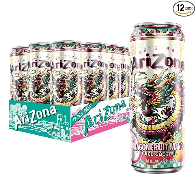 AriZona Dragon Fruit Mango, Fruit Juice Drink - Big Can, 22 Fl Oz (Pack of 12)