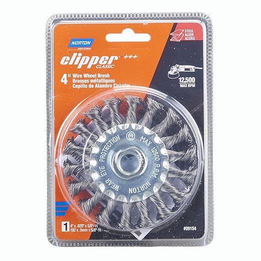 Norton Wire Brush, Clipper 4" Wire Wheel for Angle Grinder, Carbon Steel Metal Brush for Cleaning, Knotted Wire Metal Brush, Pack of 1