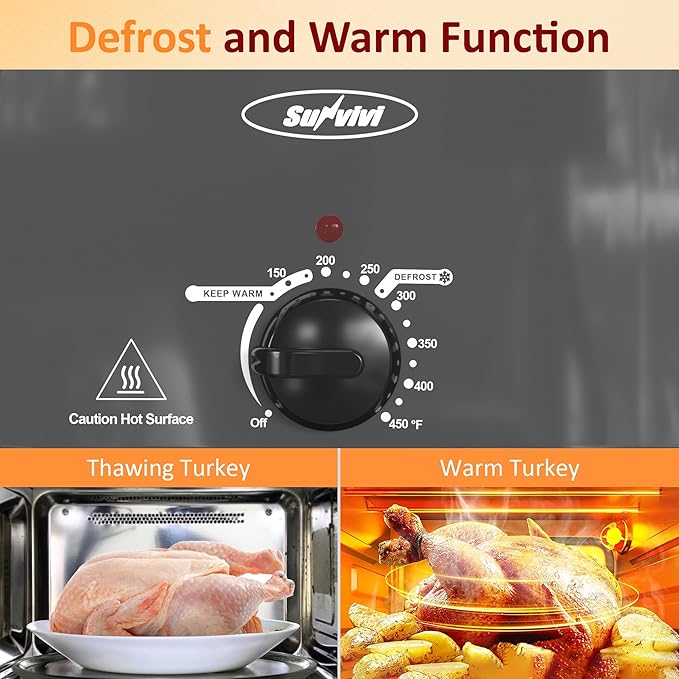 Sunvivi Electric Roaster, 28-Quart Electric Roaster Oven featuring a Glass Lid, Ideal for Turkey Roasting with Self-Basting Cover, Detachable Pan, Cool-Touch Handles, Grey