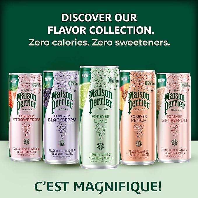 Maison Perrier Forever Peach Flavored Sparkling Water, 11.15 Fl Oz Cans, 8 Count, 3 Pack