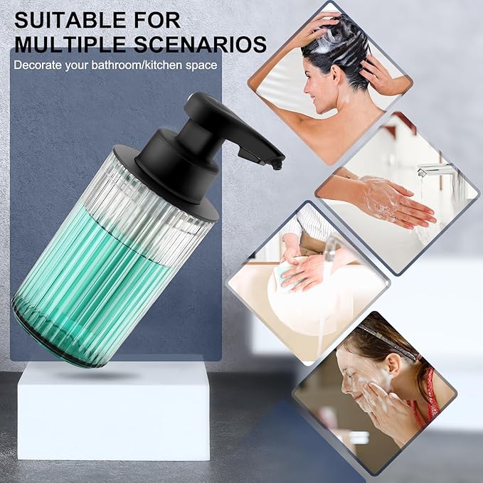 Automatic Soap Dispenser Foaming Touchless: 9oz Black Acrylic - Rechargeable Electric Smart Auto Foam Soap Dispenser - Hand Dish Bathroom Kitchen