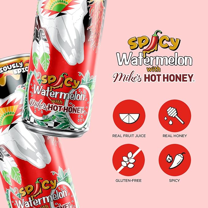 AriZona Watermelon, Fruit Juice Drink with Mikes Hot Honey - Big Can, 22 Fl Oz (Pack of 12)