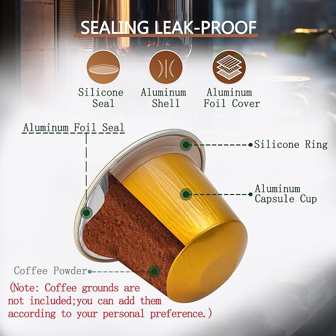 Espresso Capsules Refillable Coffee Pods For Nespresso Original Line,Disposable Empty Aluminum Coffee Filter Capsule,Replacement Pods Kit (90 Foil Seals Lids+90 Pods+1 Spoon)