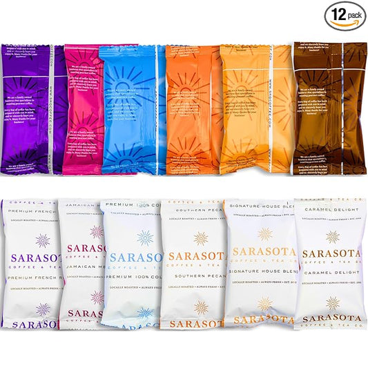 Coffee Packets Sampler – Variety Pack Ground Coffee Gift Set, Medium Dark & Flavored Roast, Low Acid Gourmet Pre-Measured Coffee Packs for 12-Cup Brewers, 2oz Individual Bags, Bulk Assortment
