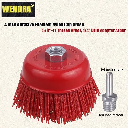 4 Inch Abrasive Filament Nylon Cup Brush for Angle Grinder, 5/8" 11 Thread Corrosion, Paint, for Surface Pre-Treatment of Various Metals (5 Pack)