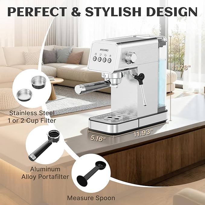 20 Bar Espresso Machine, Professional Espresso Machine with Milk Frother, Compact Espresso Maker for Cappuccino and Latte, Removable Water Tank and Drip Tray