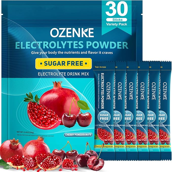 Electrolytes Powder Packets, 30 Sticks Hydration Packets Sugar Free, Electrolyte Drink Mix Portable Electrolyte Packet for Rapid Hydration, 0 Sugar & 0 Calorie, Cherry & Pomegranate Flavor