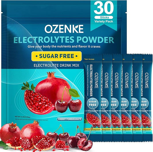 Electrolytes Powder Packets, 30 Sticks Hydration Packets Sugar Free, Electrolyte Drink Mix Portable Electrolyte Packet for Rapid Hydration, 0 Sugar & 0 Calorie, Cherry & Pomegranate Flavor
