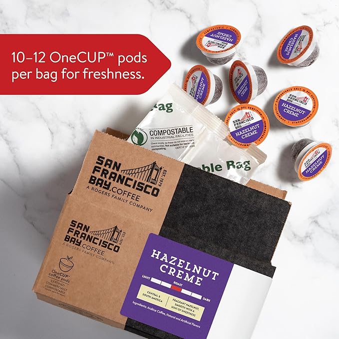 San Francisco Bay Compostable Coffee Pods - Hazelnut Crème (120 Ct) K Cup Compatible including Keurig 2.0, Flavored, Medium Roast