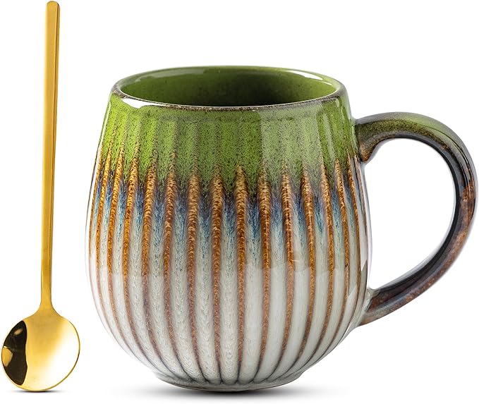 Coffee Mug, Porcelain 17 oz Large Tea Coffee Cup for Office and Home, Big Mug for Women, Men, Microwave Dishwasher Safe, Ink Wash Green