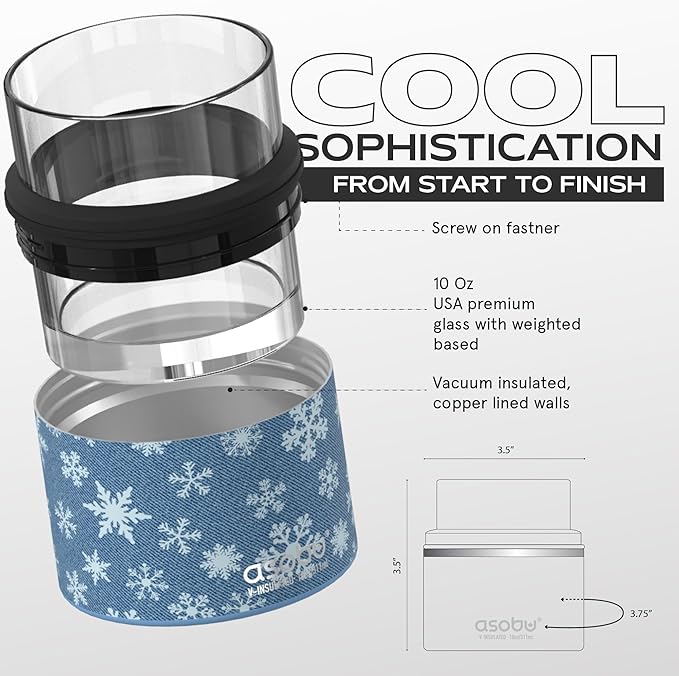asobu Whiskey Sleeve Glass – Insulated Bourbon Tumbler with Premium Rocks Glass, BPA-Free, Double-Wall Stainless Steel, Keeps Drinks Cold Longer, 10.5oz