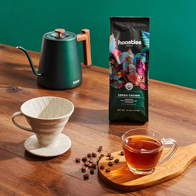 Hoasties Coffee Green Crown - Medium Roast Whole Bean Organic Coffee, Made with 100% Colombian Arabica Coffee Beans, 16 ounces