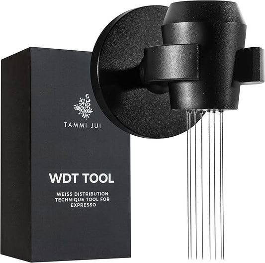 WDT Espresso Distribution Tool – 8 Needle Coffee Stirrer (0.35mm) with Magnetic Wall Mount – Professional Aluminum Espresso Leveler for Clump Breaking & Consistent Extraction – Black