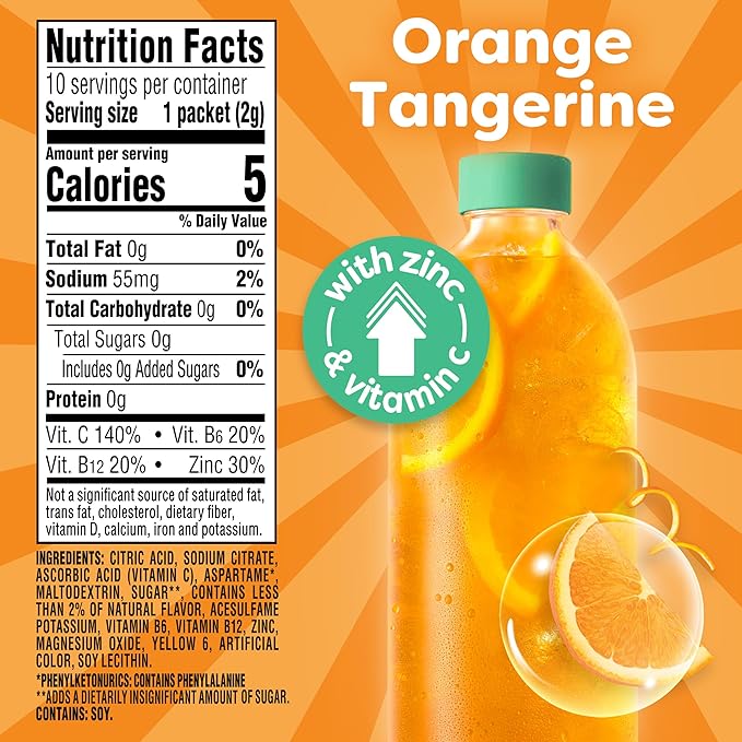 Crystal Light Immunity Support Orange Tangerine natural flavor with other natural flavor Powdered Drink Mix, .07 oz Packets, 10 per Box