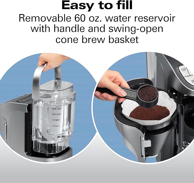 Hamilton Beach Professional Programmable Drip Coffee Maker, 12 Cup Capacity Ergonomic Carafe, 60oz Removable Reservoir,120 volts, Brushed Metal (49500)