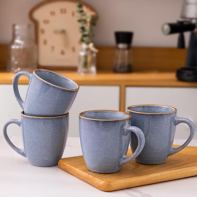 GBHOME Ceramic Coffee Mugs Set of 4, 12oz Stoneware Coffee Mugs Set For Dad Mom Women MEN, Light Weight Ceramic Coffee Cups for Latte/Tea/Beer/Hot Cocoa, Dishwasher & Microwave Safe