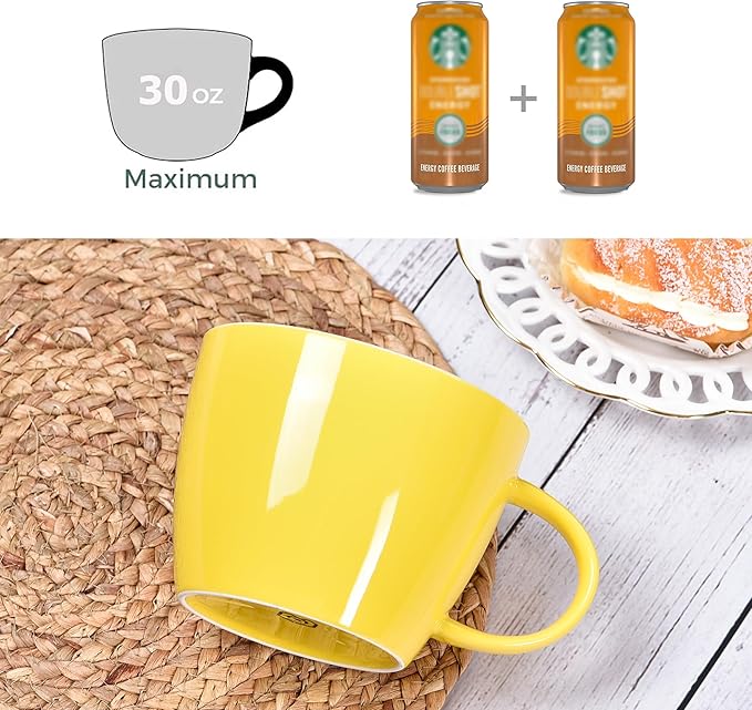 30 oz Extra-Large Coffee Mug, Wide Ceramic Coffee Cup Soup Bowl with Handle, Glamorous Latte Cup Big Blew Suitable for Coffee Soup Daily Drinkings at Home, Office, Hotel or Restaurant, Yellow-White